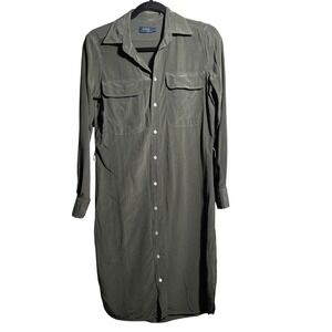 Polo Ralph Lauren Mulberry Silk Shirt Dress 4 Midi Button Up Long Sleeve NO BELT